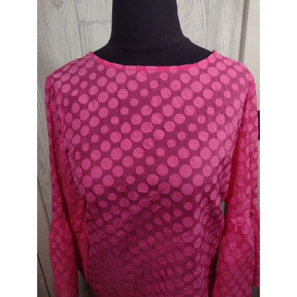 Tommy Hilfiger Blouse Women's Pink Top Small Petite Sheer Polka Dot Bell Sleeve